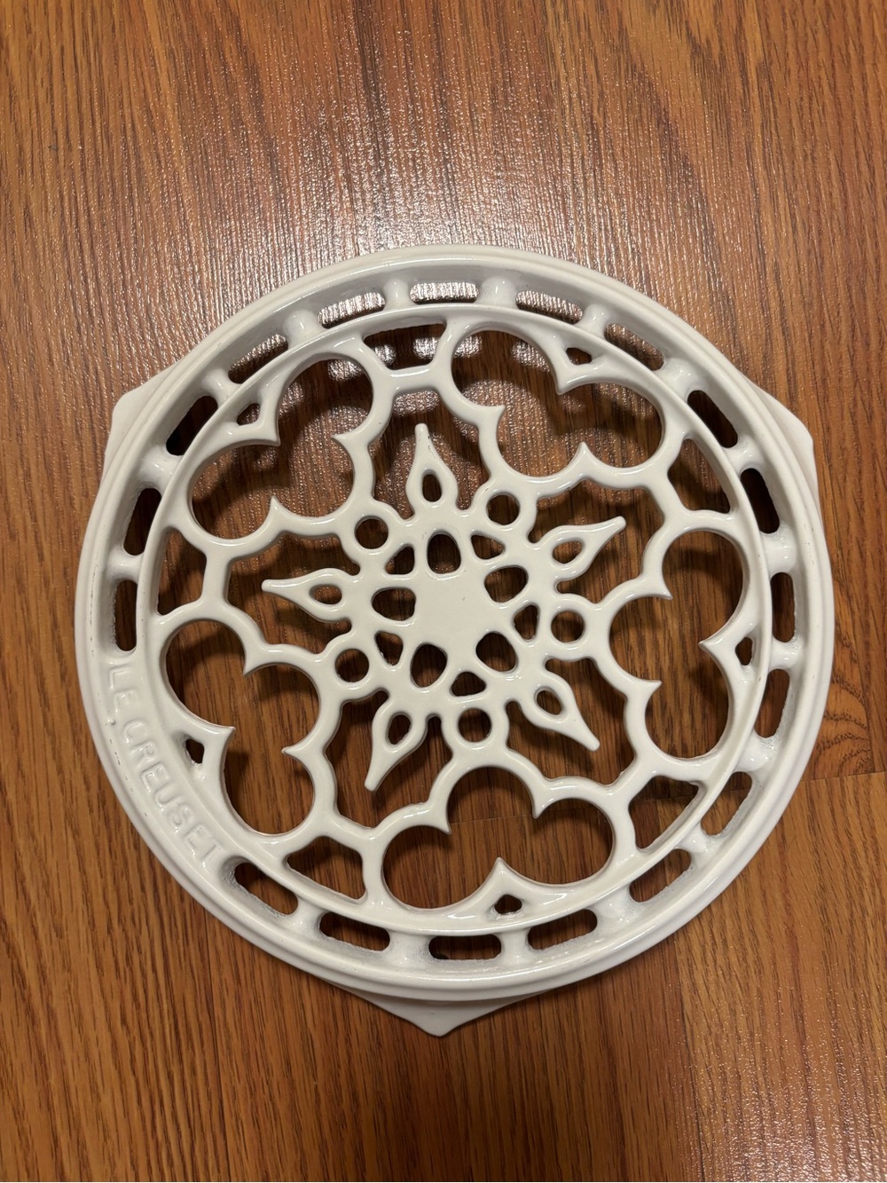 Le Creuset White Cast Iron Trivet - Floral Cutout